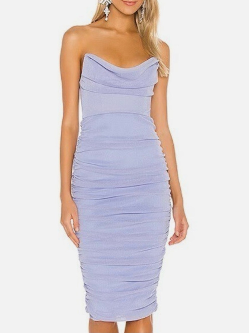 Michael Costello Strapless Ruched Cowl Neck Dress in Periwinkle Blue